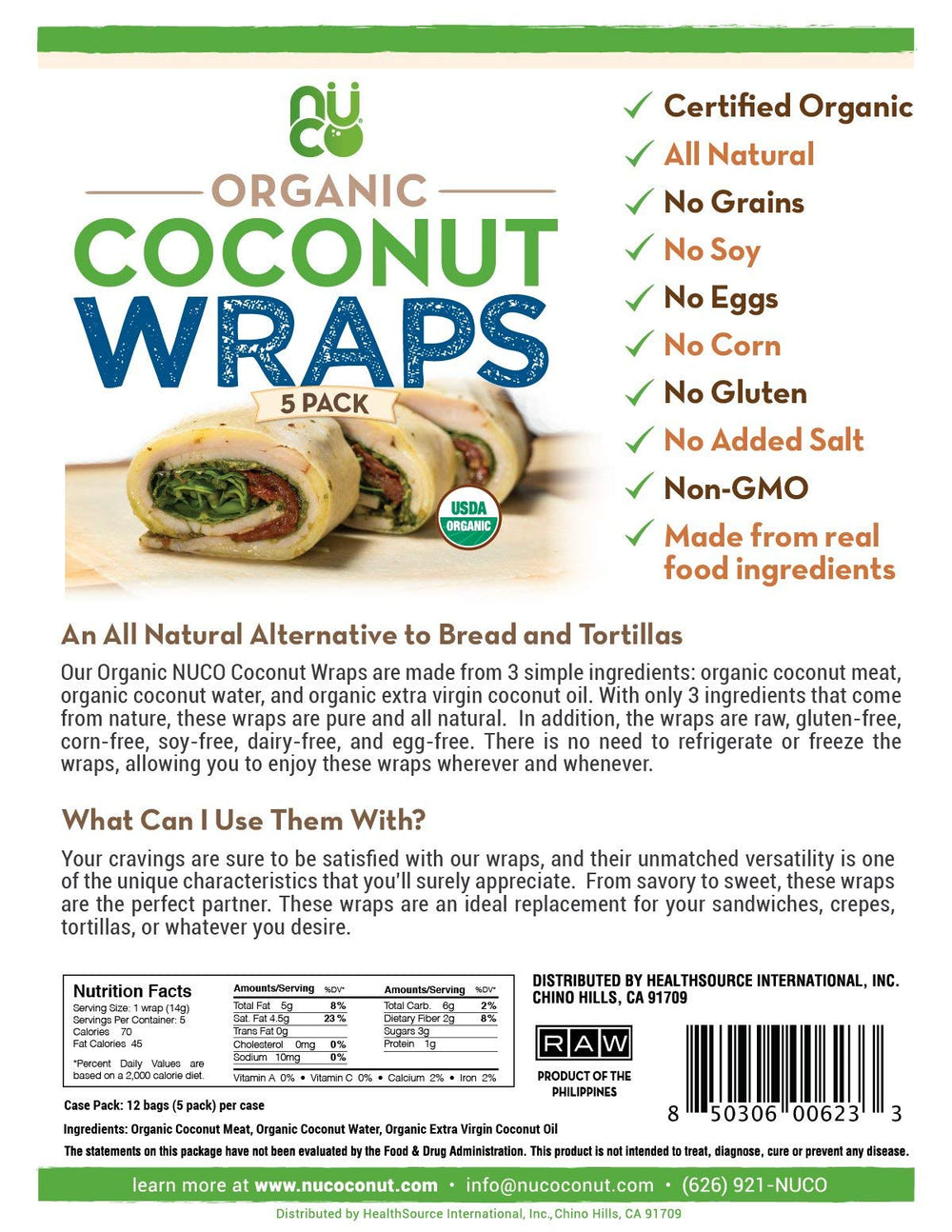 NUCO coconut wrap dessert crepe with filling, dairy-free treat.