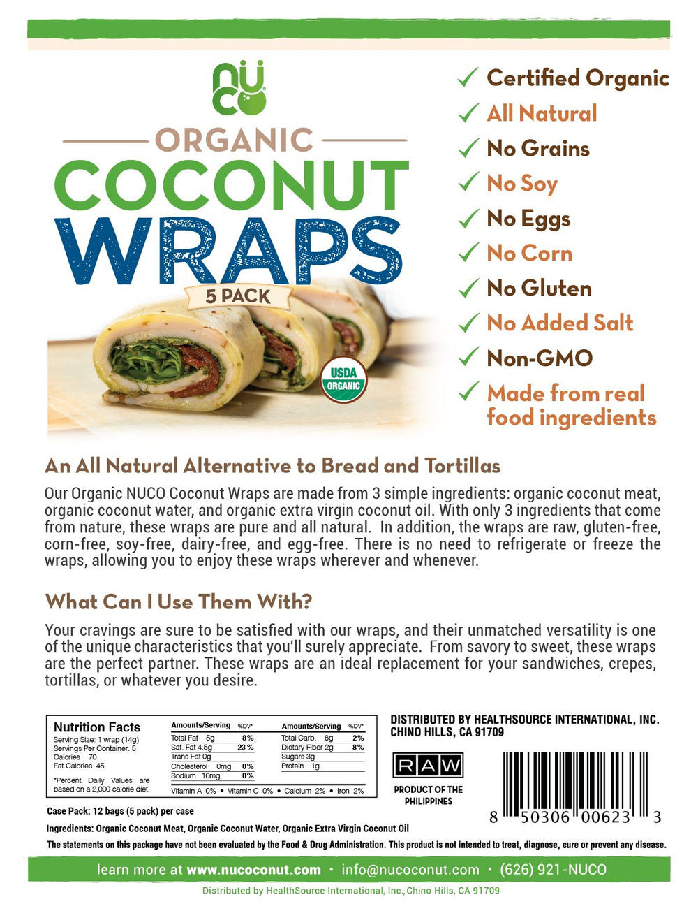 NUCO coconut wraps storage-ready image demonstrates resealable packaging and freshness.