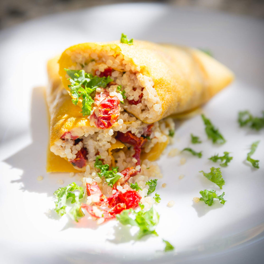 NUCO turmeric coconut wrap rolled with fillings for snacks or desserts.