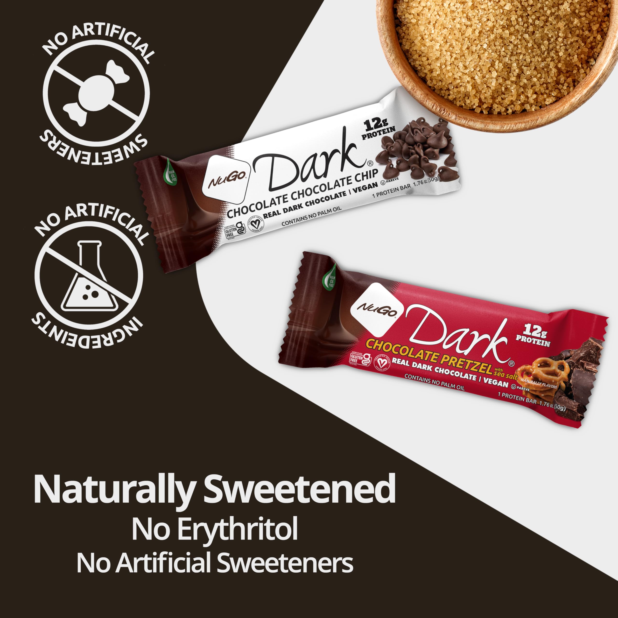 NuGo Dark bar on a plate illustrates a satisfying chocolate snack.