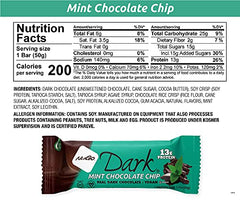 NuGo Dark Chocolate Mint Chip bar bite, protein-rich, convenient snack.