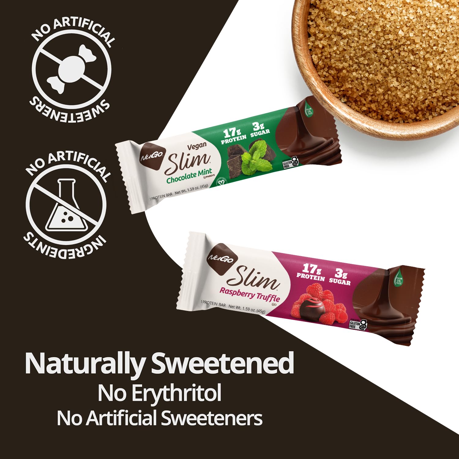 NuGo Slim Dark Chocolate Mint bar in hand for on-the-go snacking