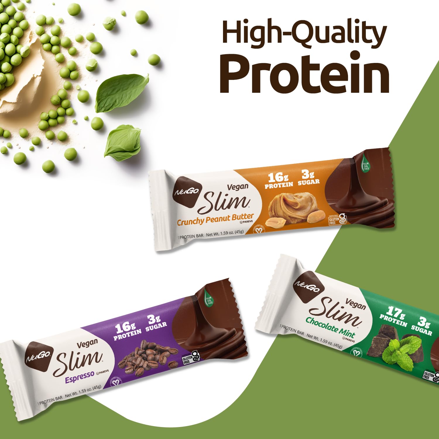NuGo Slim Dark Chocolate Mint ingredients label with plant-based protein