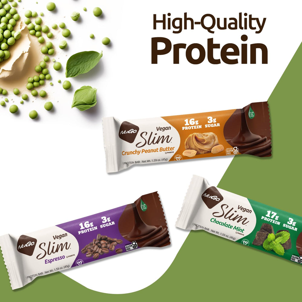 NuGo Slim Dark Chocolate Mint ingredients label with plant-based protein