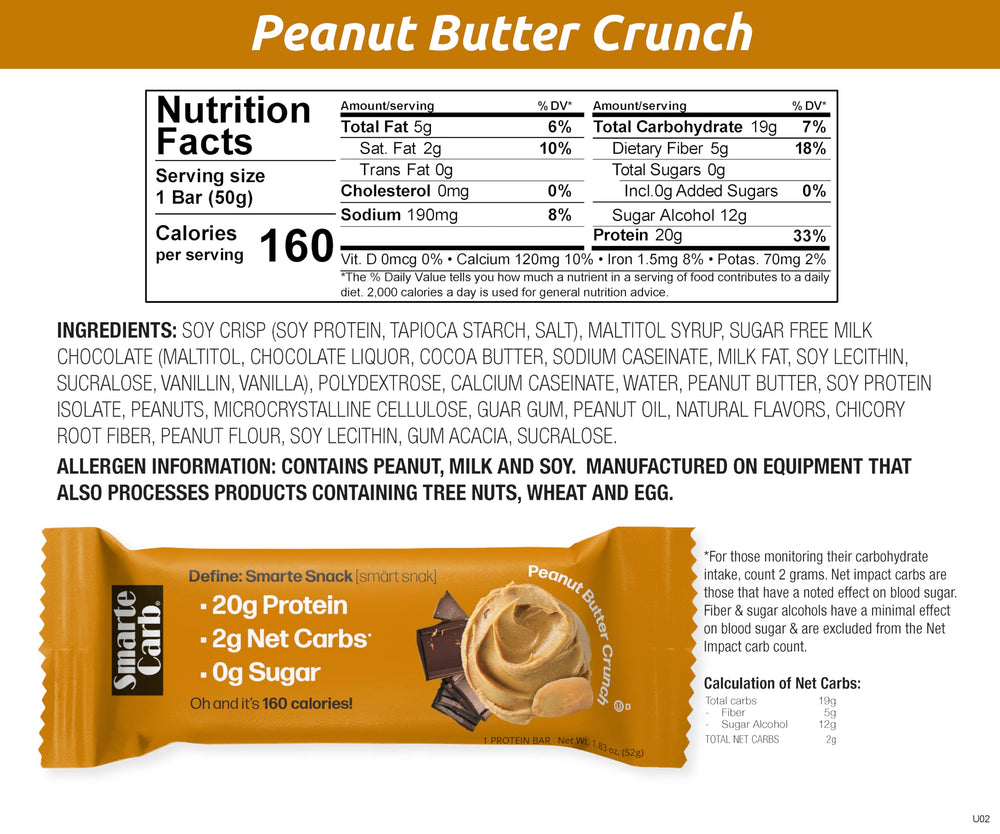 NuGo Smarte Carb Peanut Butter Crunch bar in hand for quick workout snack