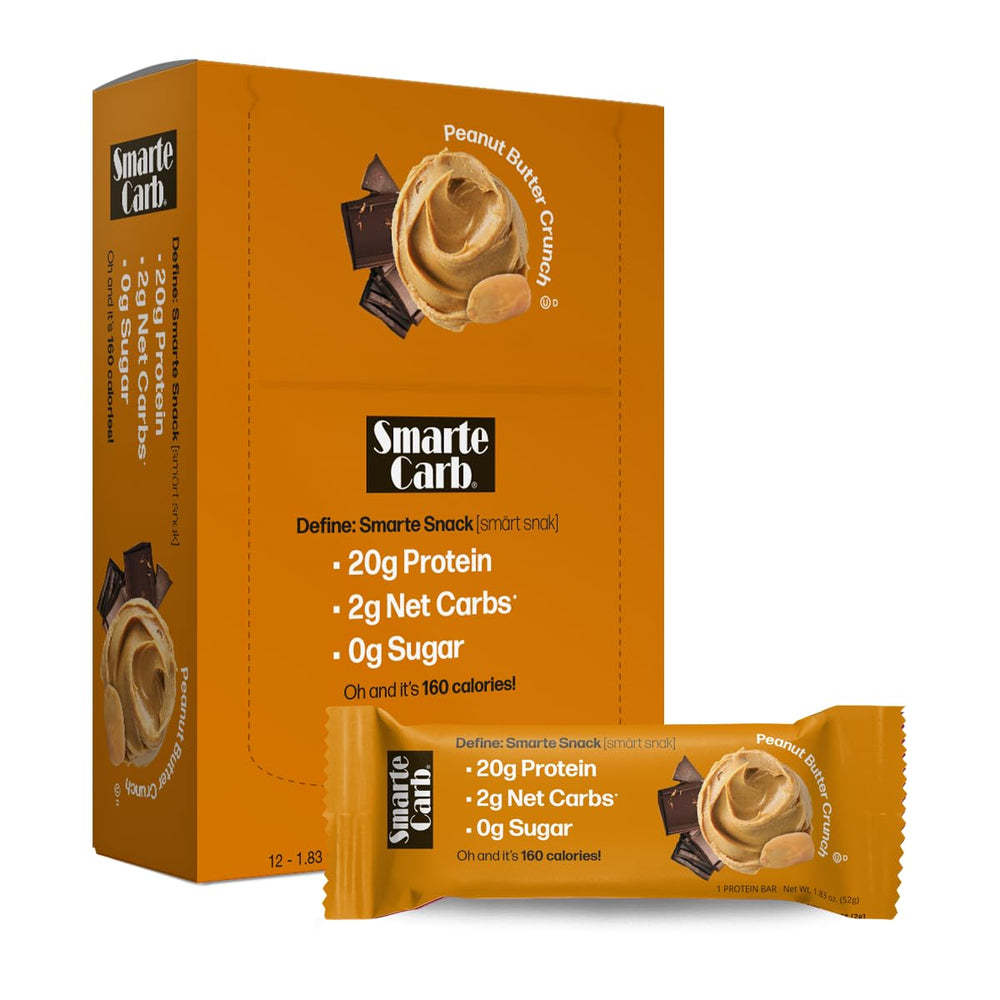 NuGo Smarte Carb Peanut Butter Crunch bar pack showing convenient on-the-go energy