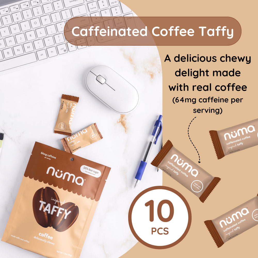 Close-up of Numa Coffee Chews texture and chewy bite.
