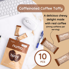 Close-up of Numa Coffee Chews texture and chewy bite.