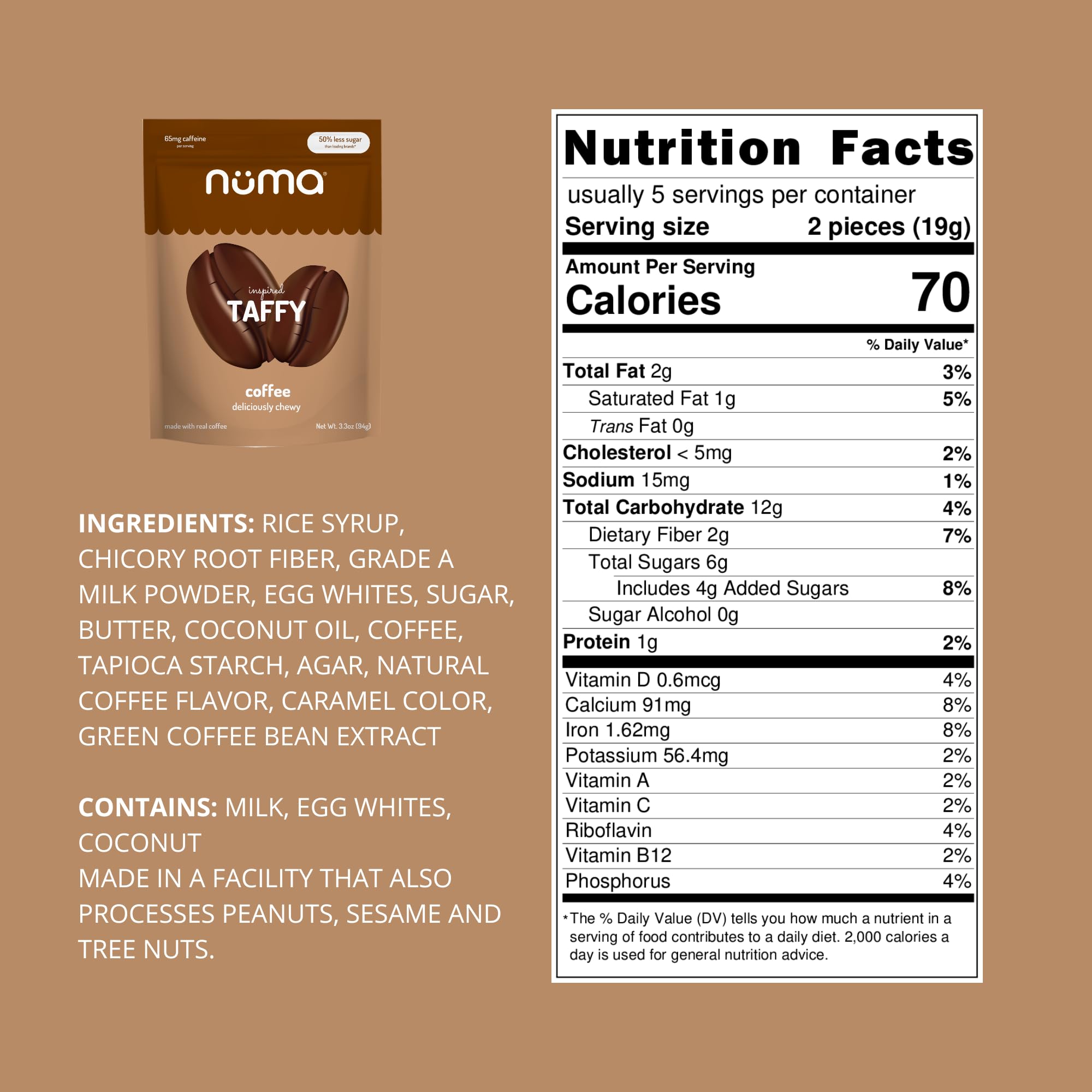 Numa Coffee Chews individually wrapped for easy, portable snacking.