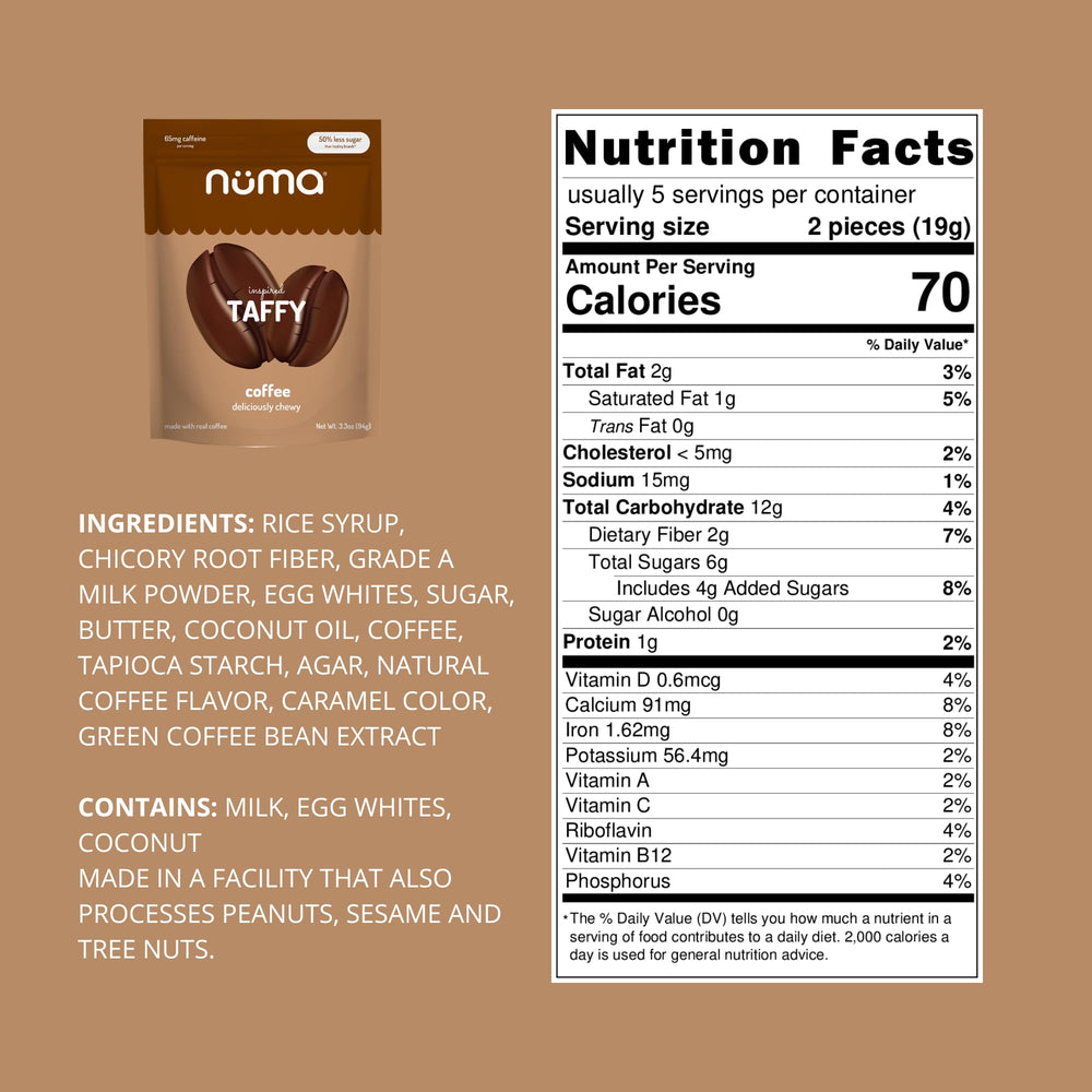 Numa Coffee Chews individually wrapped for easy, portable snacking.