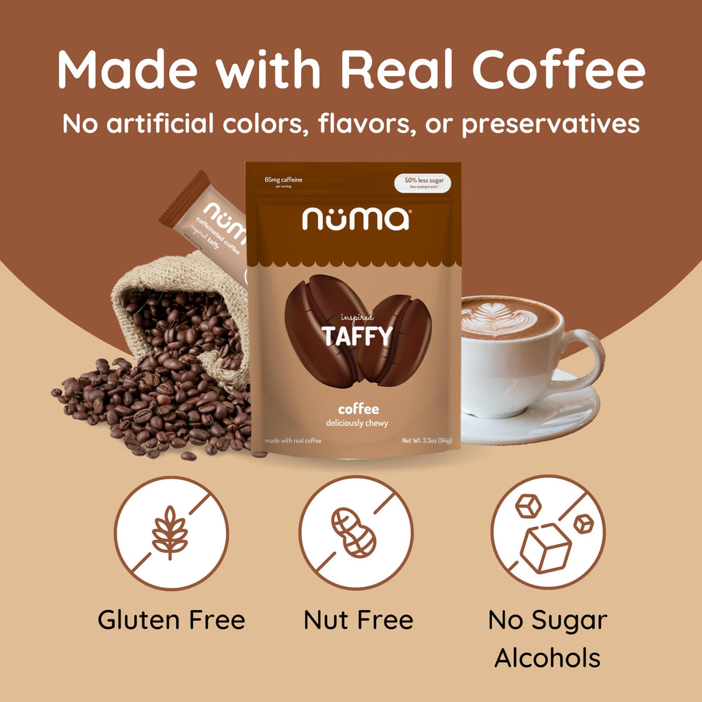 Travel-ready Numa Coffee Chews ideal for on-the-go mornings.