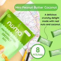 Numa Foods mini bar ingredients spread highlighting roasted peanuts and coconut