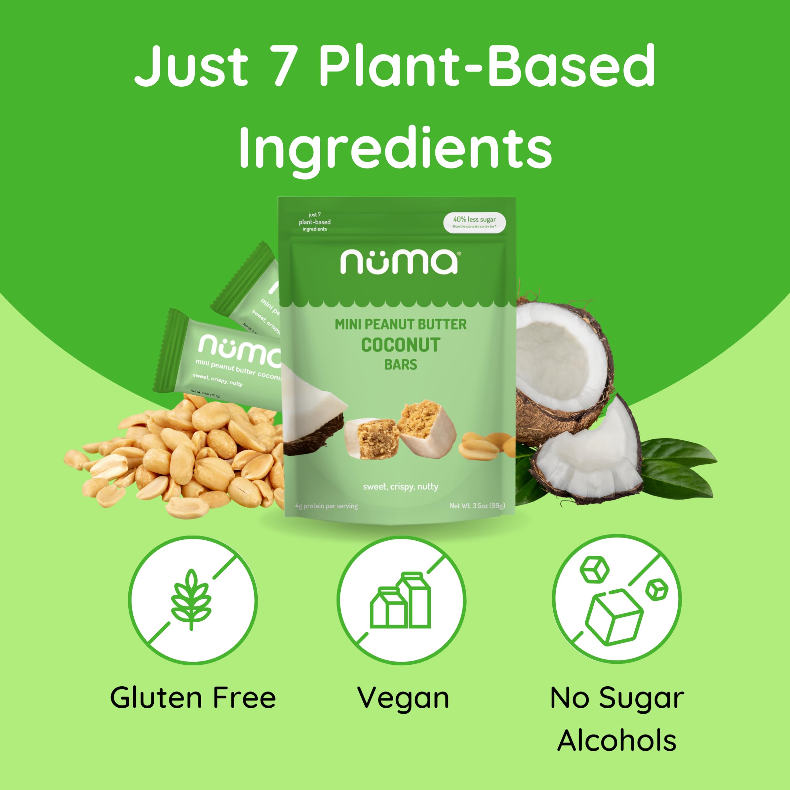 Roasted peanuts visible in the Numa bar for a protein-forward, crunchy bite