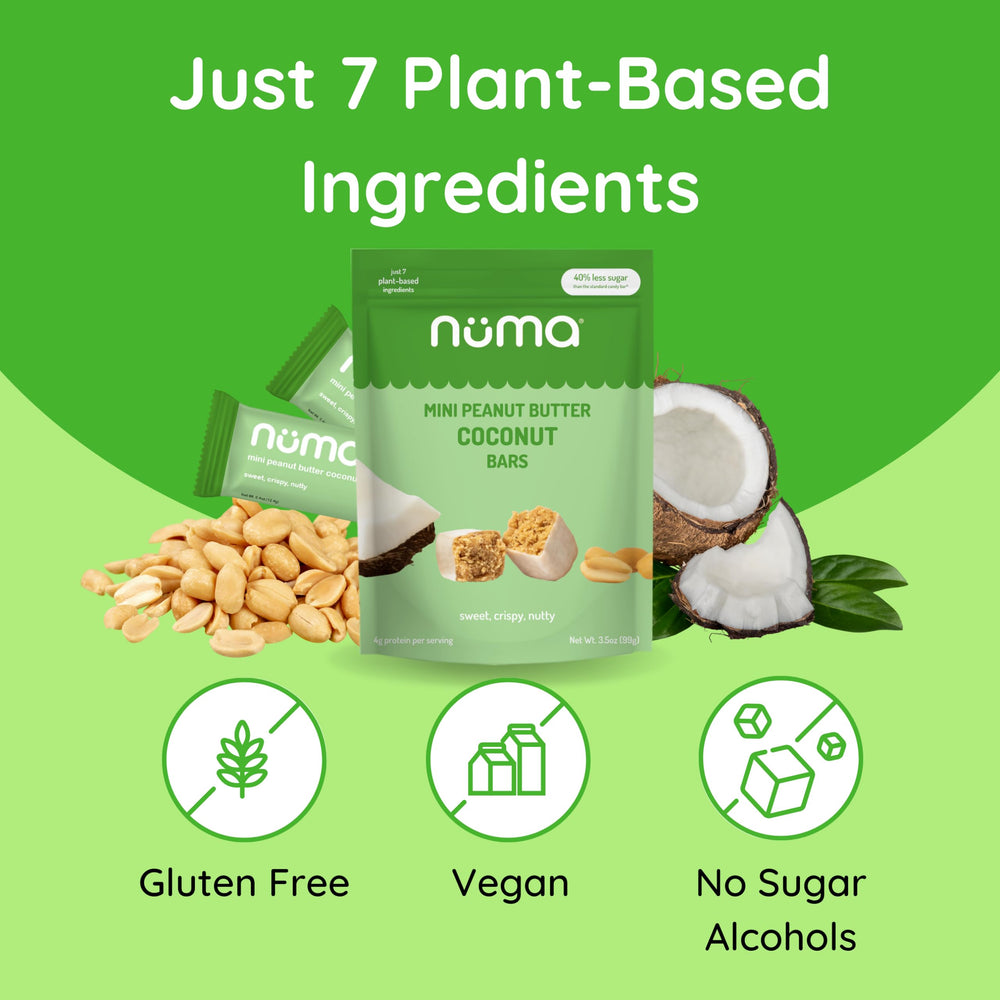 Roasted peanuts visible in the Numa bar for a protein-forward, crunchy bite
