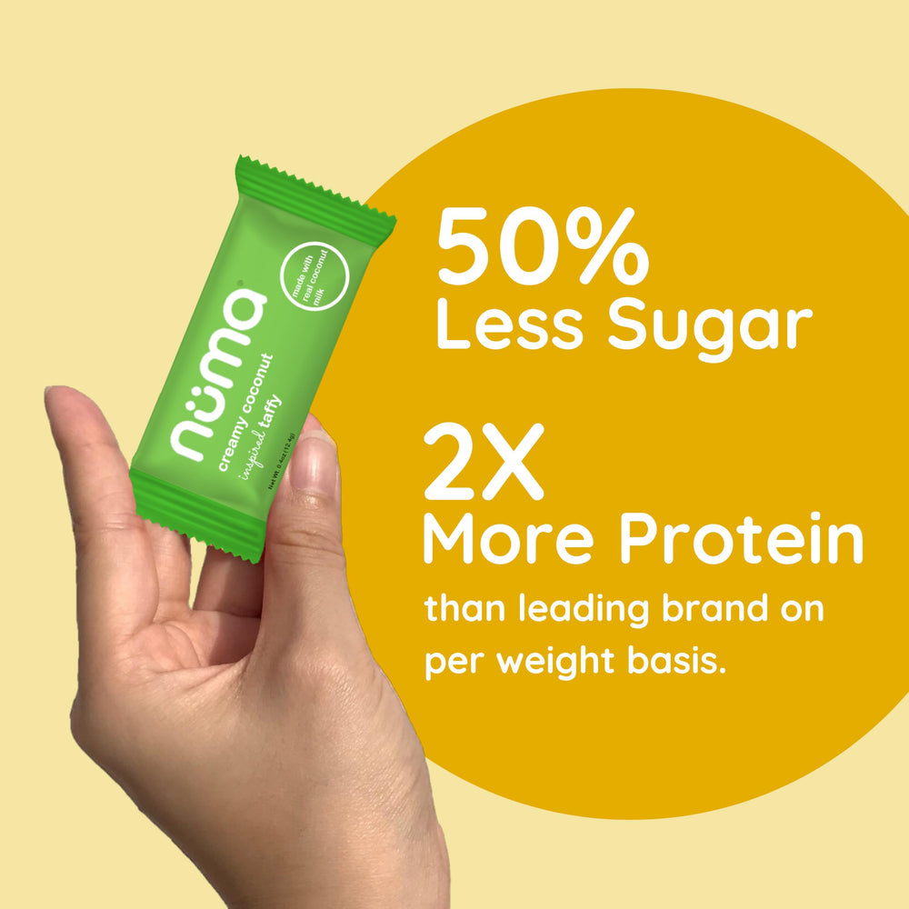 Numa Foods nutrition panel highlights calcium, iron, and protein content.