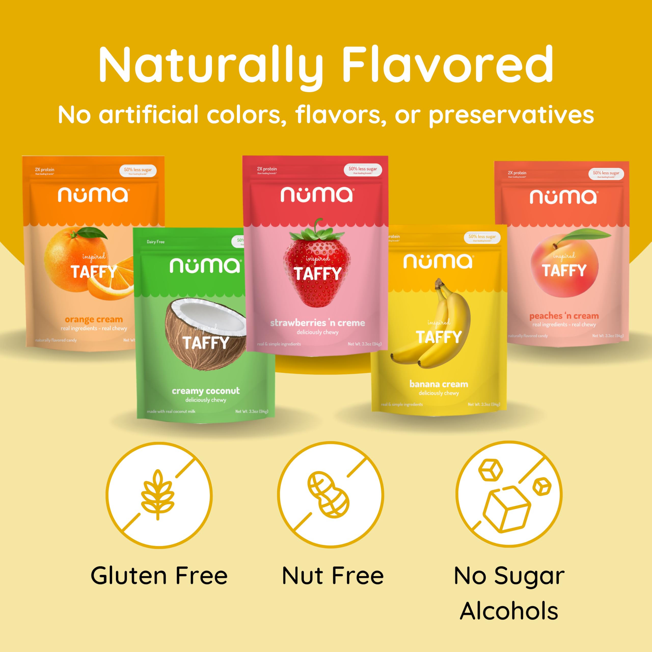 Numa Foods vanilla banana strawberry coconut coffee chews close-up showing creamy texture and flavor.