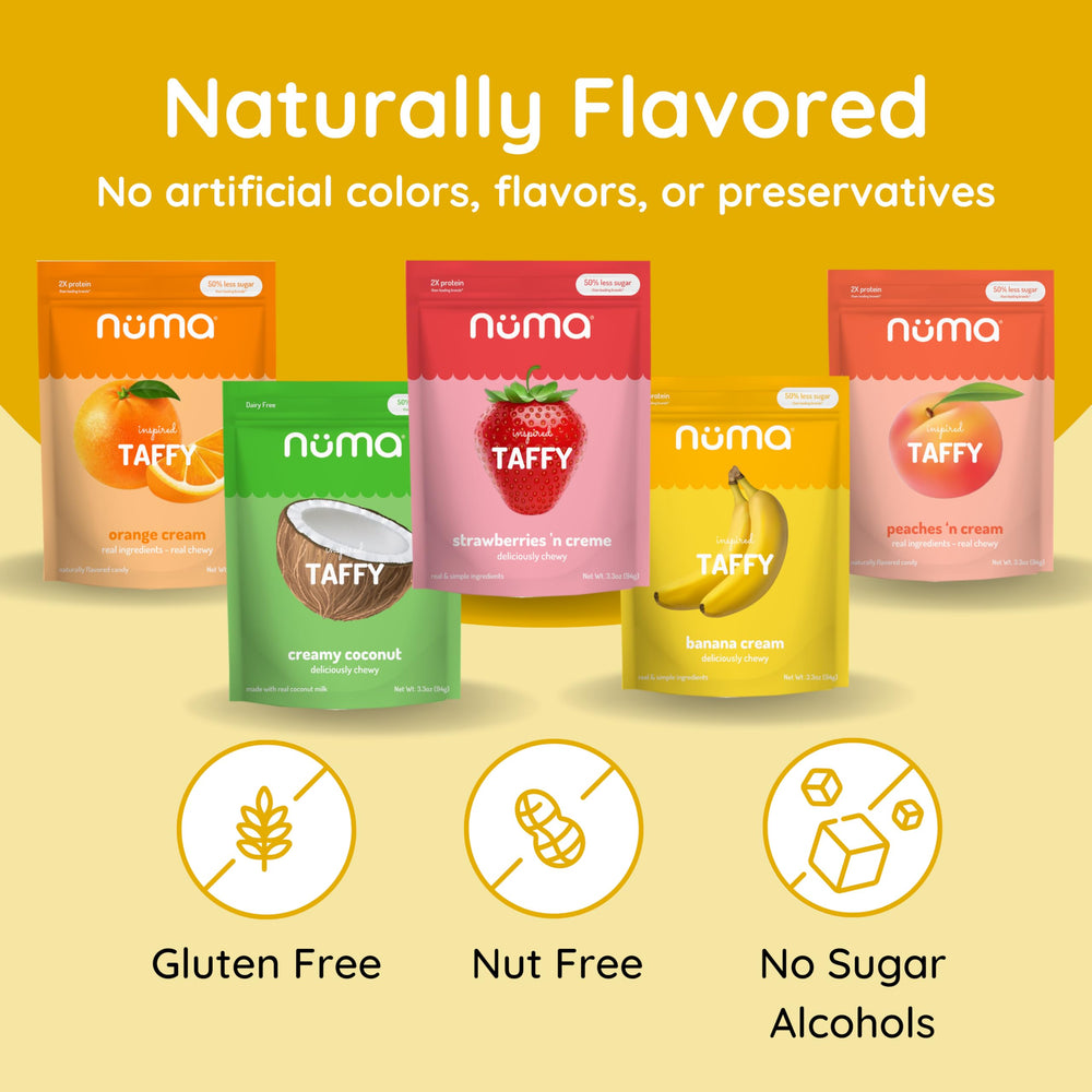 Numa Foods vanilla banana strawberry coconut coffee chews close-up showing creamy texture and flavor.