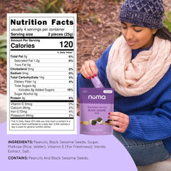 Numa mini PB bars cross-section showing peanuts and sesame with protein bite.