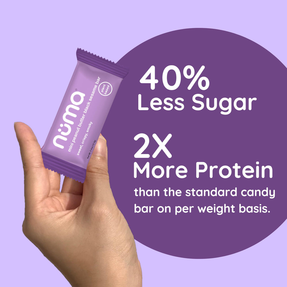 Numa mini PB bars ingredients close-up highlighting simple, natural ingredients and low sugar.