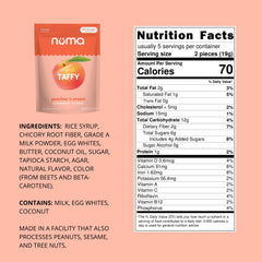 Numa Peaches 'n Cream taffy close-up shows chewy texture and creamy peach aroma.