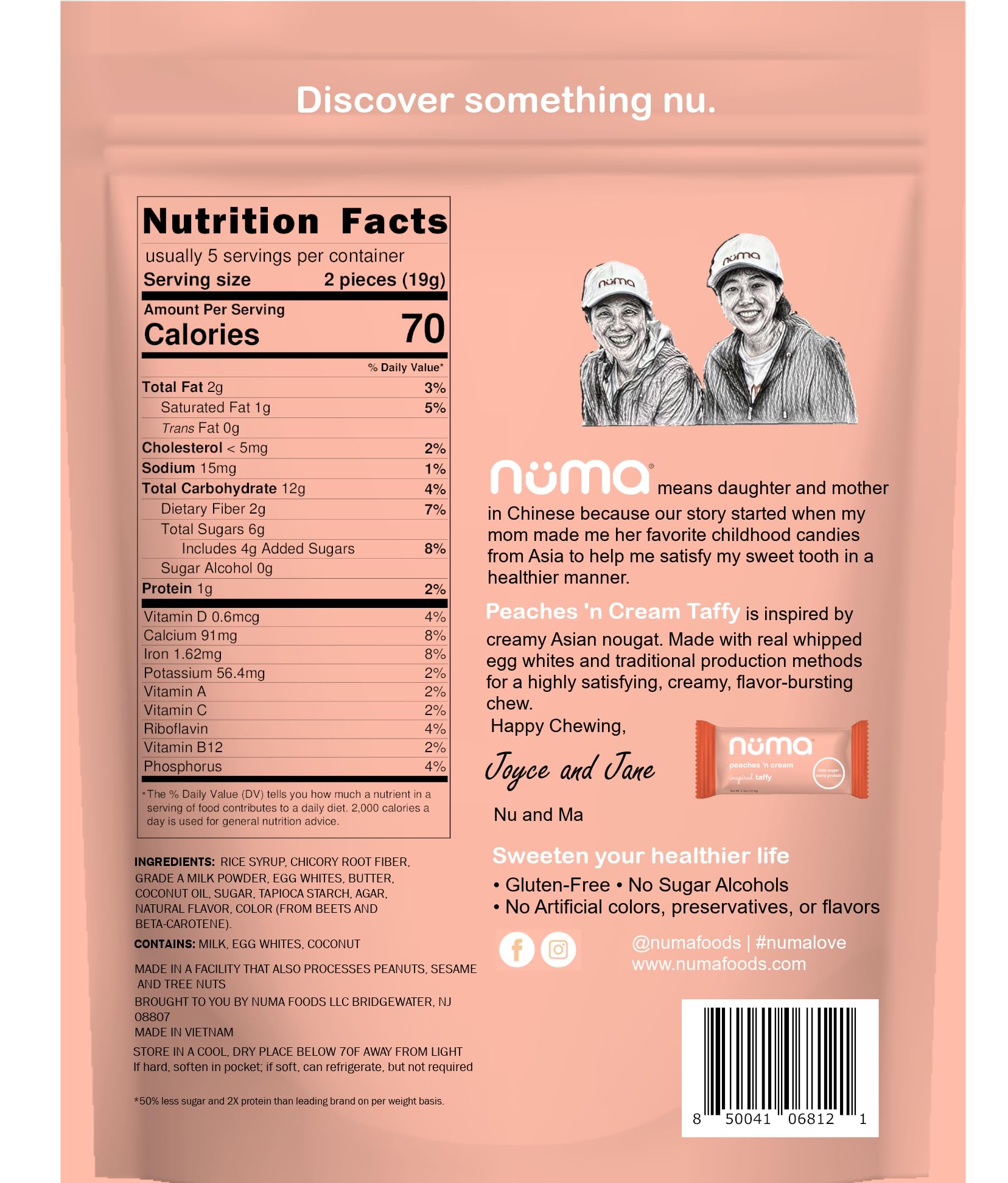 Numa Peaches 'n Cream ingredient list emphasizes simple, real ingredients for mindful indulgence.