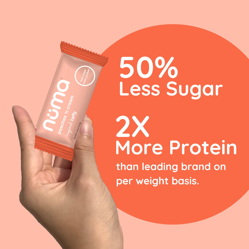 Numa Peaches 'n Cream travel-snack setting conveys portable, calorie-conscious indulgence.