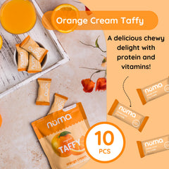 Numa Taffy Orange Cream packaging back shows nutrition highlights and gluten-free label