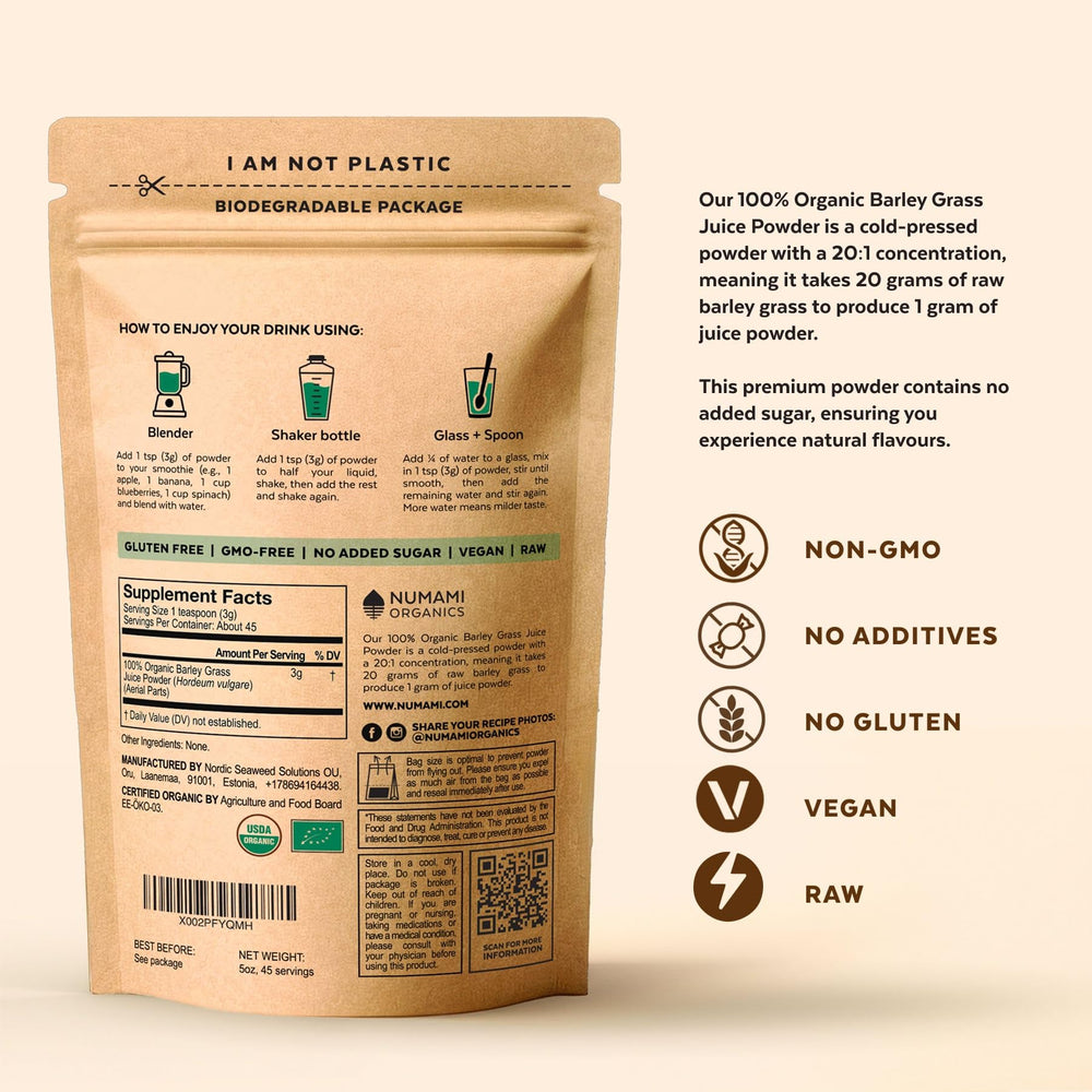 Biodegradable packaging keeps Numami's sustainability commitment.