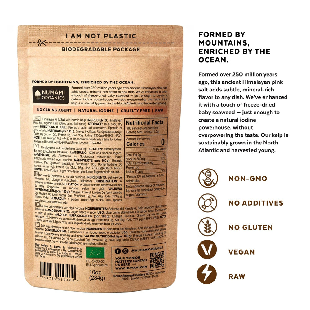 Numami salt jar showcasing the kelp blend, ideal for roasting and finishing dishes.