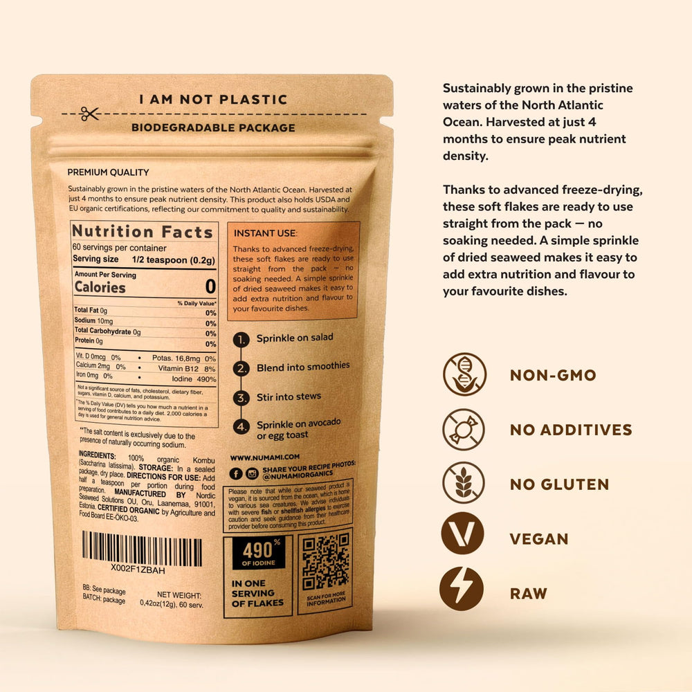 Numami flakes boost soups, sides, and Asian-inspired dishes with gentle aroma.