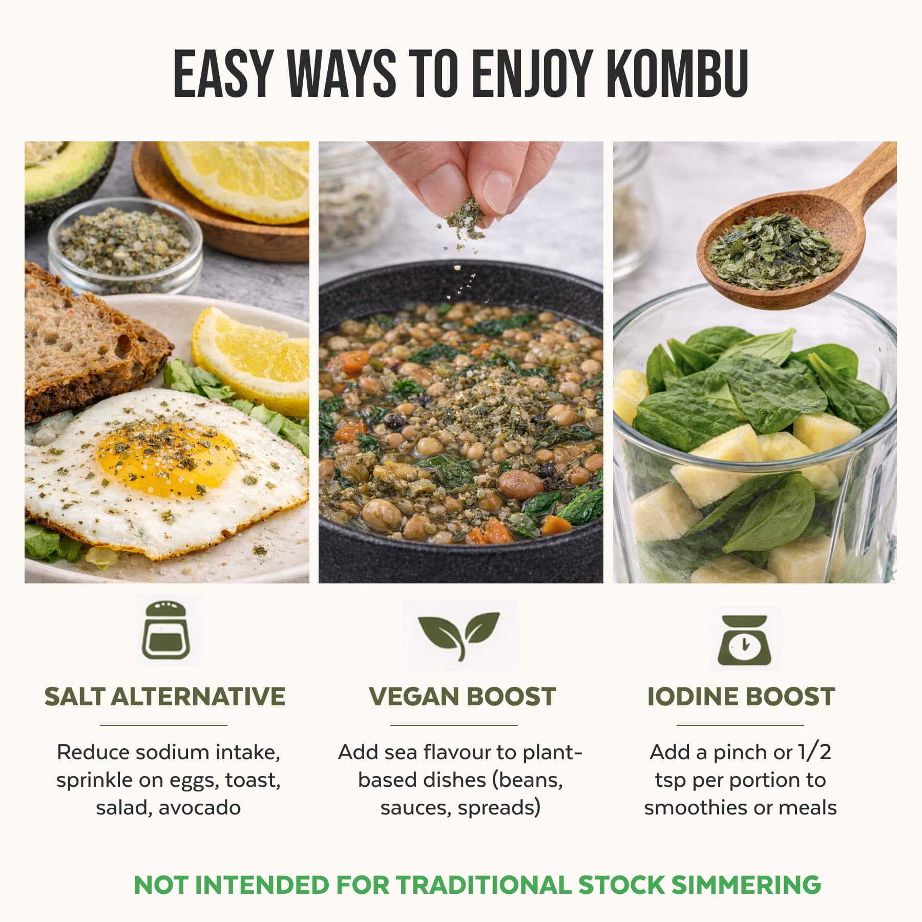 Numami kombu flakes in miso soup ready-to-use, adds depth.