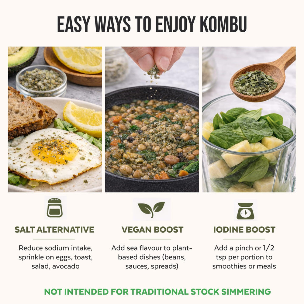 Numami kombu flakes in miso soup ready-to-use, adds depth.