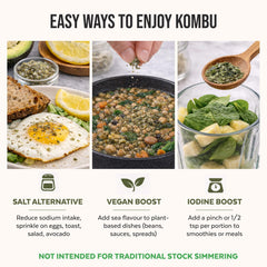 Numami kombu flakes in miso soup ready-to-use, adds depth.