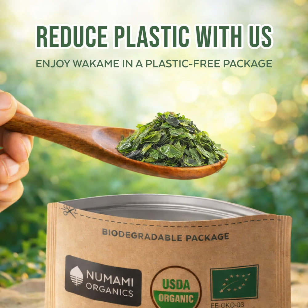 Numami Wakame flakes as a salad topping for brightness.