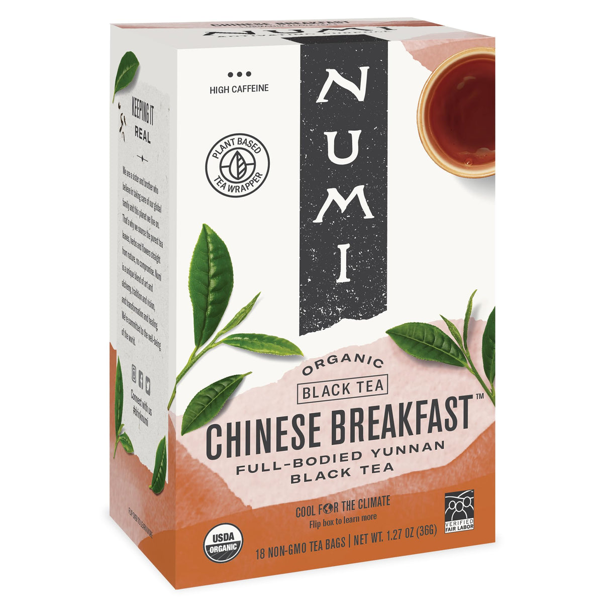 Numi Chinese Breakfast tea bags packaging—eco-friendly box