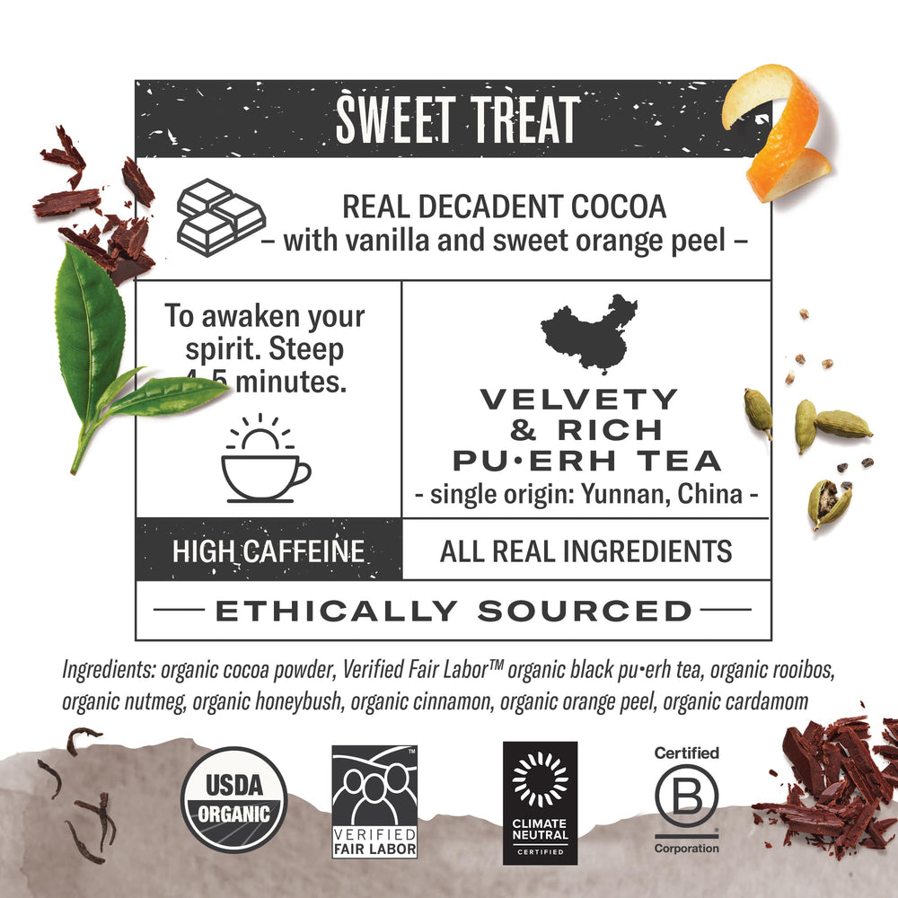 Numi Chocolate Pu-erh tea bags ready for quick, full-leaf brewing