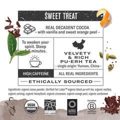 Numi Chocolate Pu-erh tea bags ready for quick, full-leaf brewing