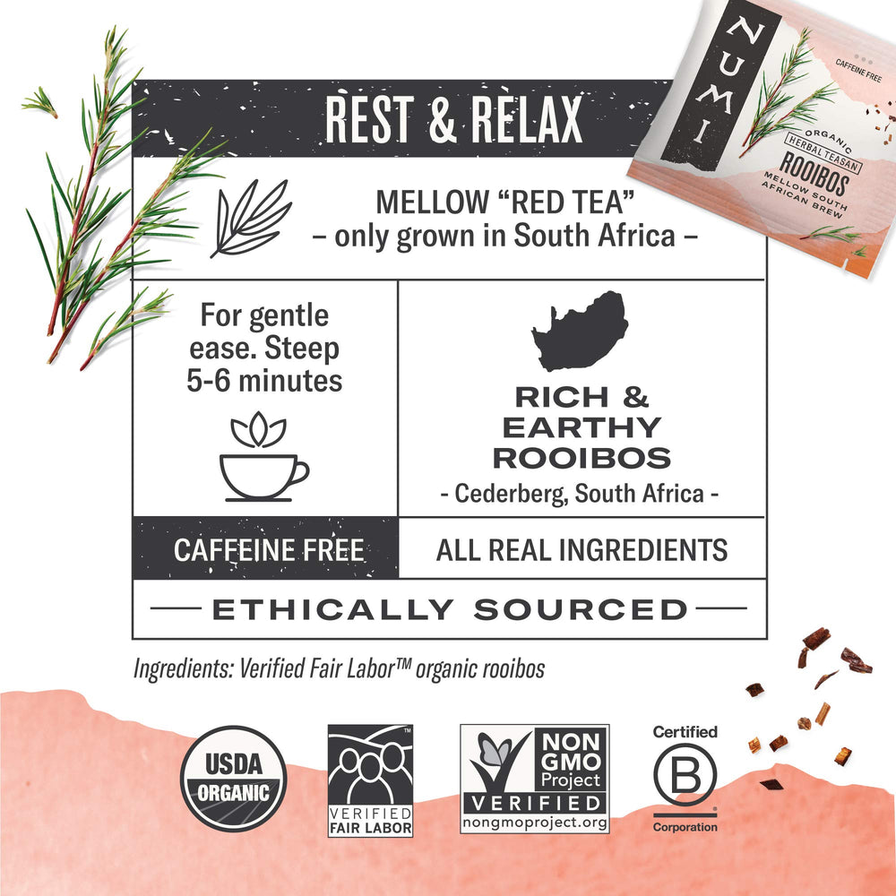 Numi Chocolate Rooibos cup with naturally creamy notes