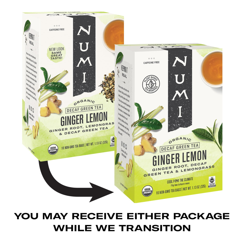 Numi compostable tea bags spread, highlighting sustainable packaging for eco-conscious drinkers.