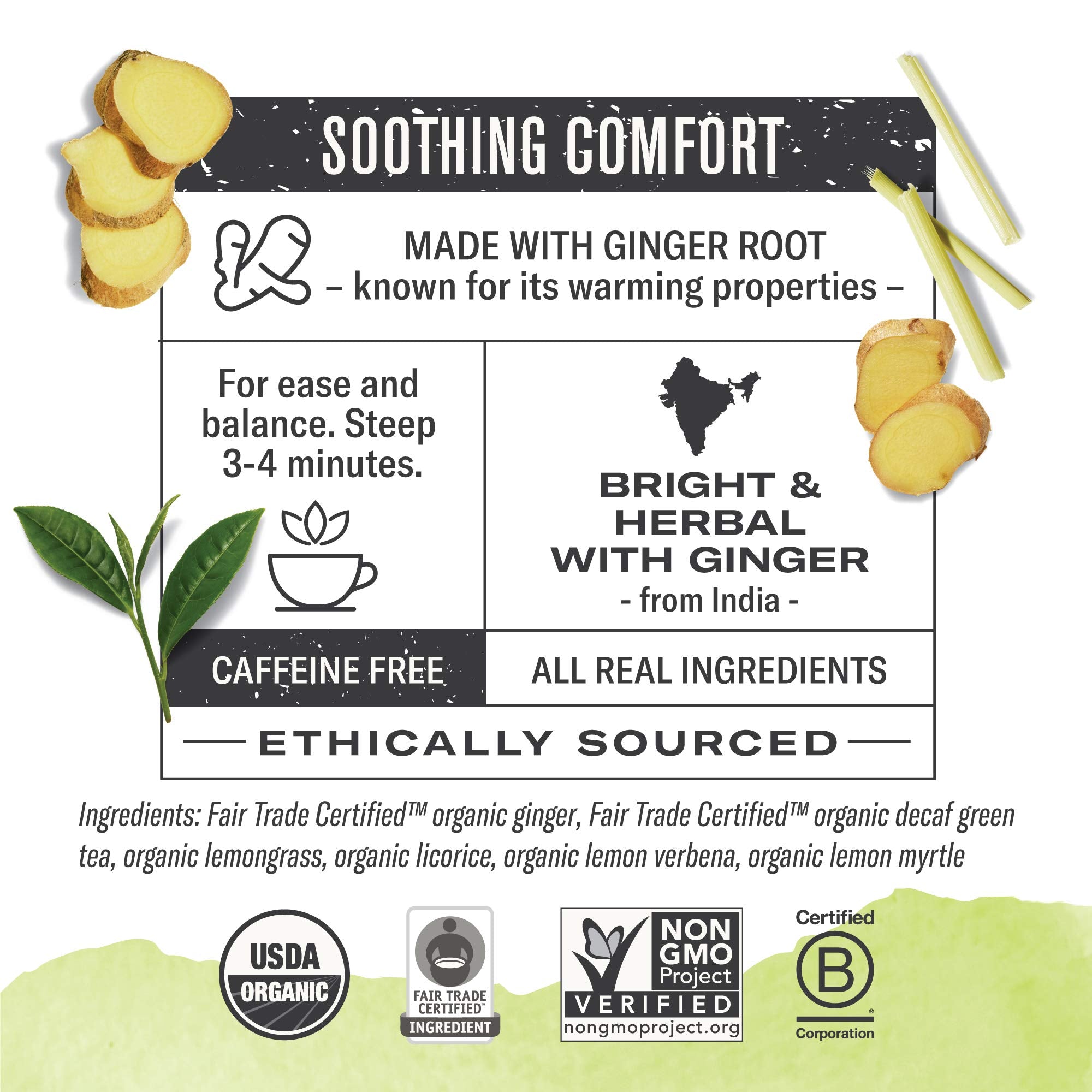 Numi Ginger Lemon Decaf Tea brew in a steaming cup invites relaxation