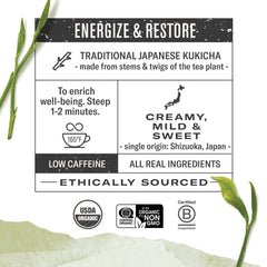 Numi Kukicha roasted twig tea bags highlighting earthy flavor and calm focus