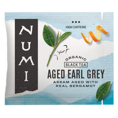 Numi Organic Aged Earl Grey packaging highlighting sustainable design.