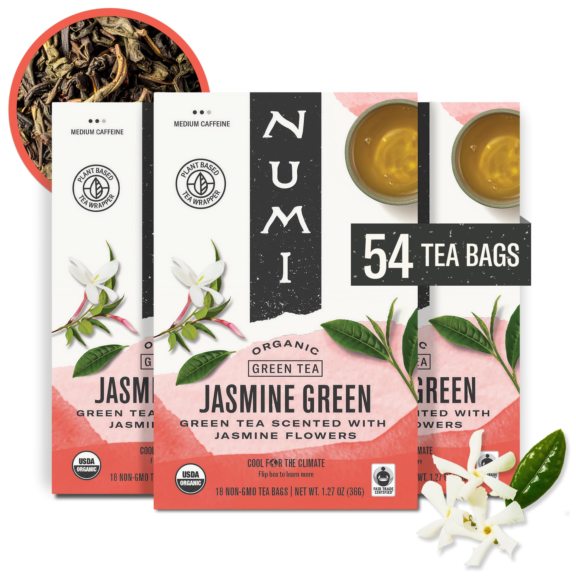 Numi Organic Jasmine Green Tea bags ready for a calming ritual