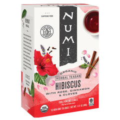 Numi Organic Hibiscus Tea bags deliver tart flavor and caffeine-free refreshment.