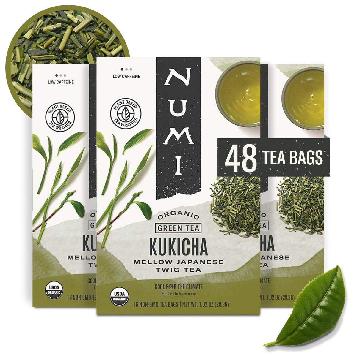 Numi Organic Kukicha tea bags package showcasing eco-friendly box for sustainable sipping