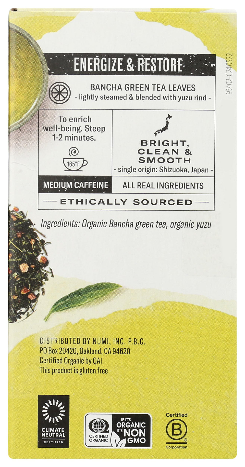 Numi Organic Yuzu Bancha Tea morning ritual showcases convenient sachets for daily use.