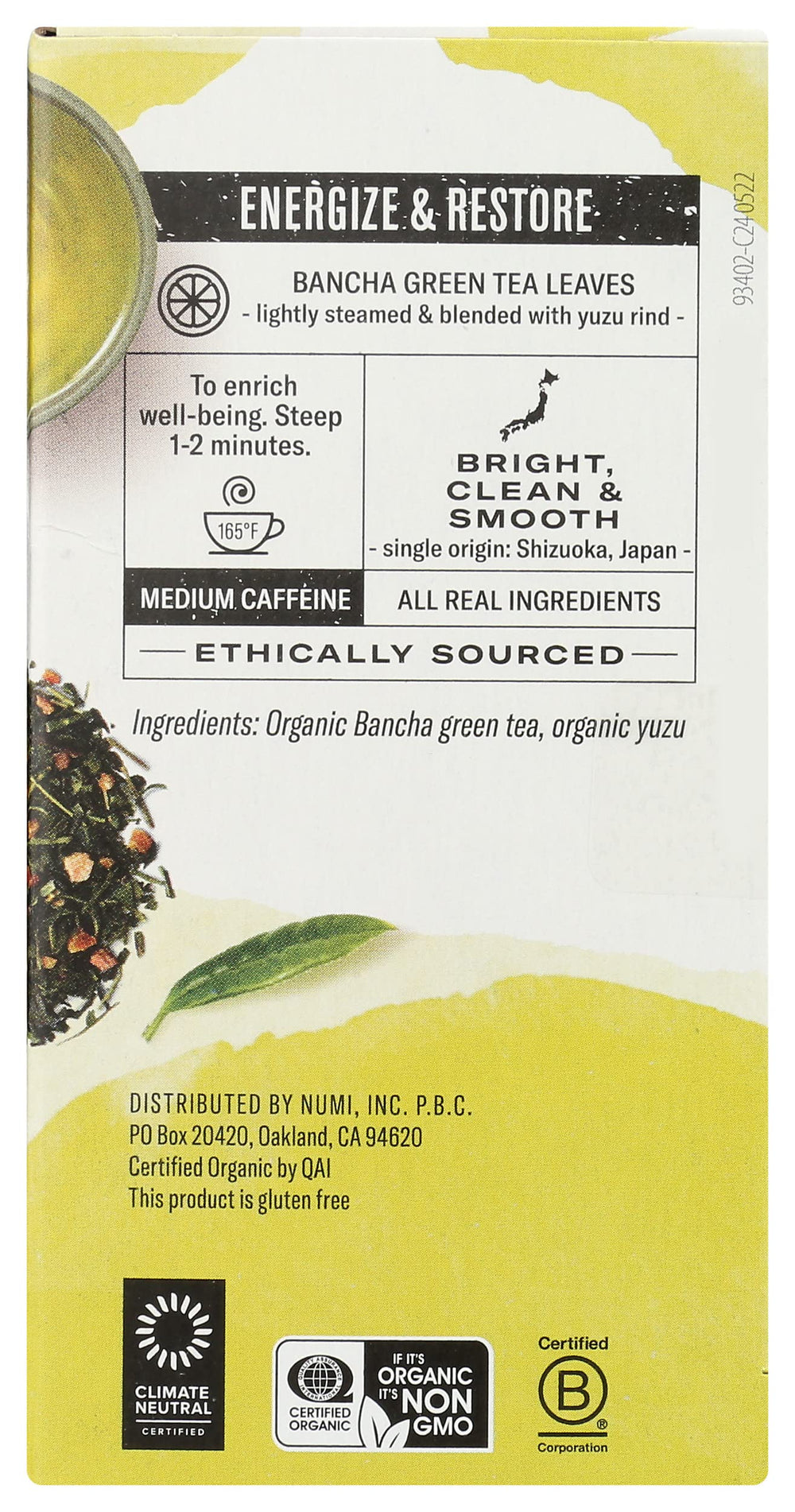 Numi Organic Yuzu Bancha Tea tasting sip suggests a refreshing balance of citrus and greens.