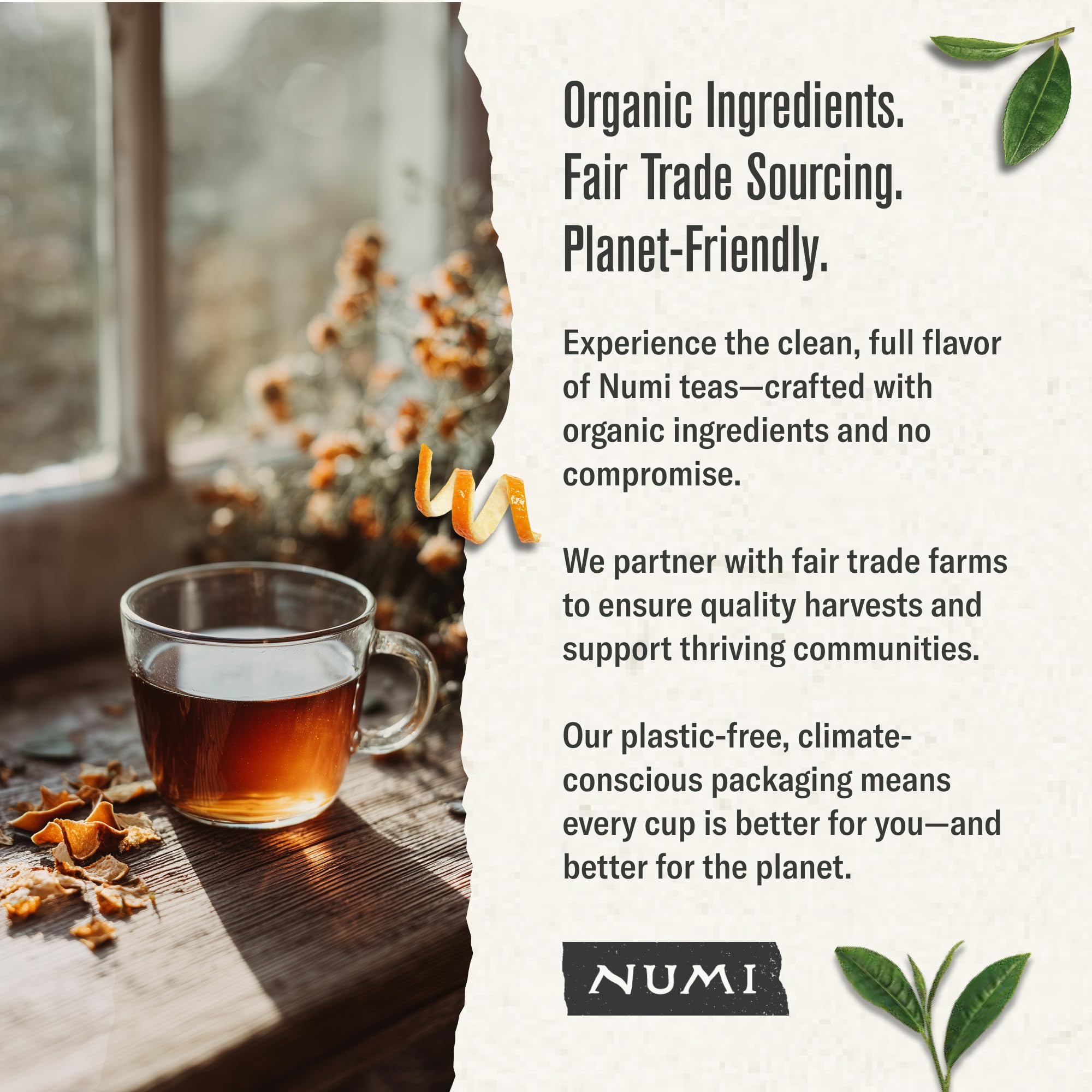 Numi plant-based packaging reflects sustainable tea drinking