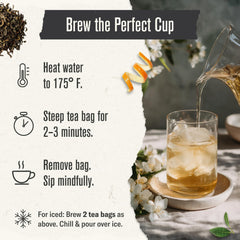 Numi steeped tea in a cup with gentle steam and balanced aroma.