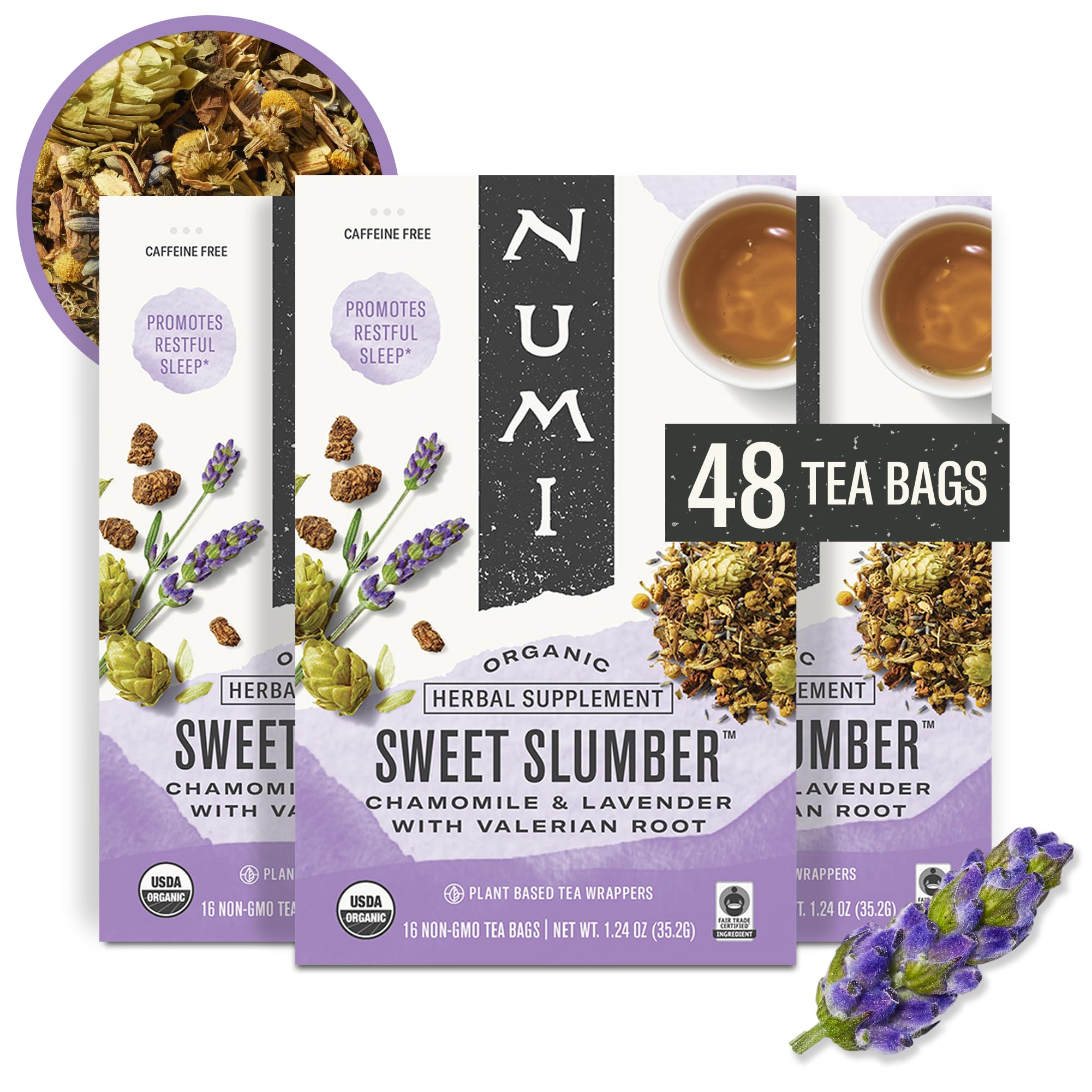 Numi Sweet Slumber chamomile tea bags ready for a soothing evening ritual